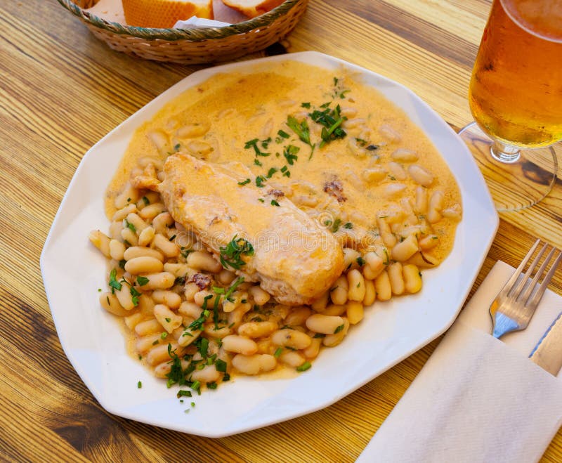 Chicken with Fried Beans and Cream Cheese Stock Photo Image of