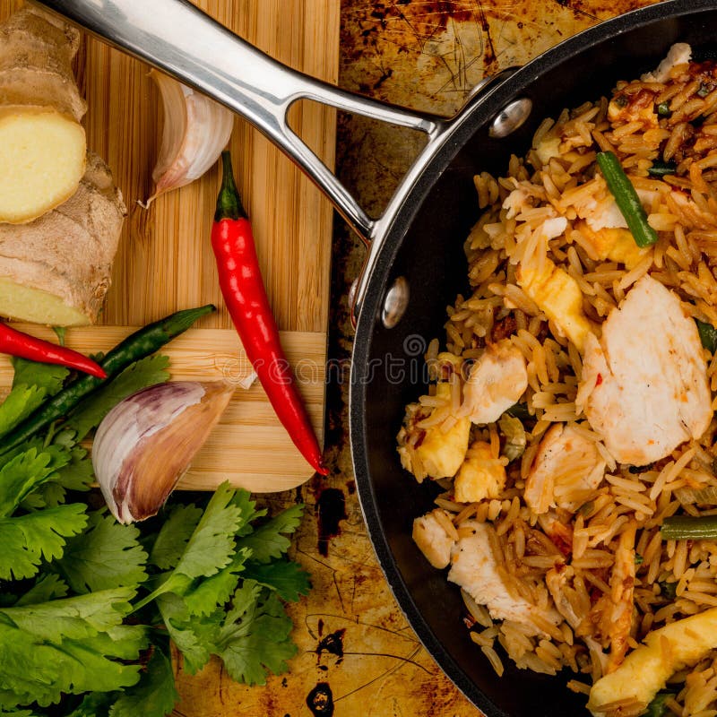 Chicken Fried Rice with Herbs and Spices Stock Image - Image of asian