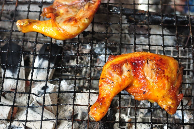 Chicken Grilled on Charcoal Brazier. Stock Photo Image of fried