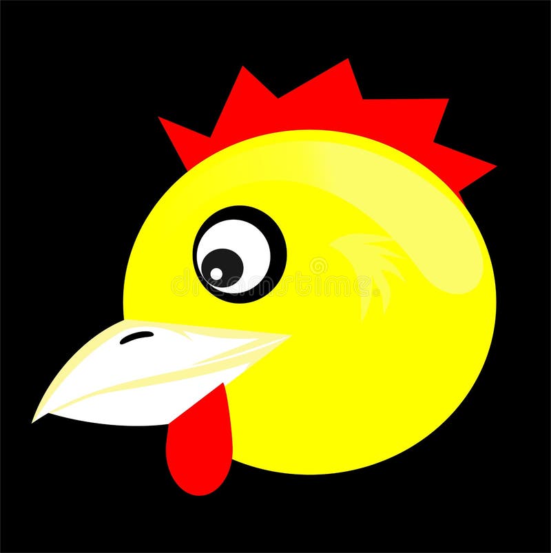 An illustration of 3d chicken head illustration yellow with a black background with modern style. Bulat vectors