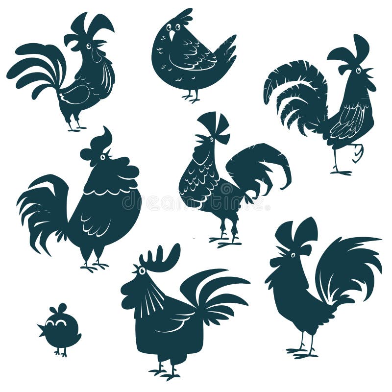 Chicken, hen, roosters set. Poultry vector collection silhouettes. stock illustration Chicken, hen, roosters set. Poultry vector collection silhouettes. stock illustration