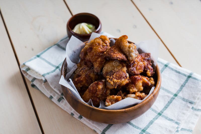 Chicken Karaage with Japanese Wasabi Mayo Dipping Sauce Stock Photo - Image  of background, deep: 224107348