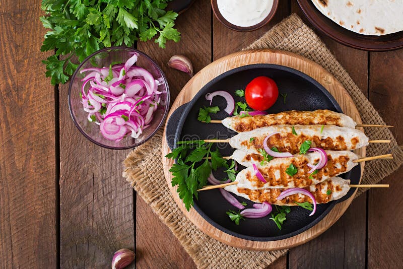 Chicken Kebab with Grilled Vegetables. Top View Stock Photo Image of kebab, eggplant 59714886
