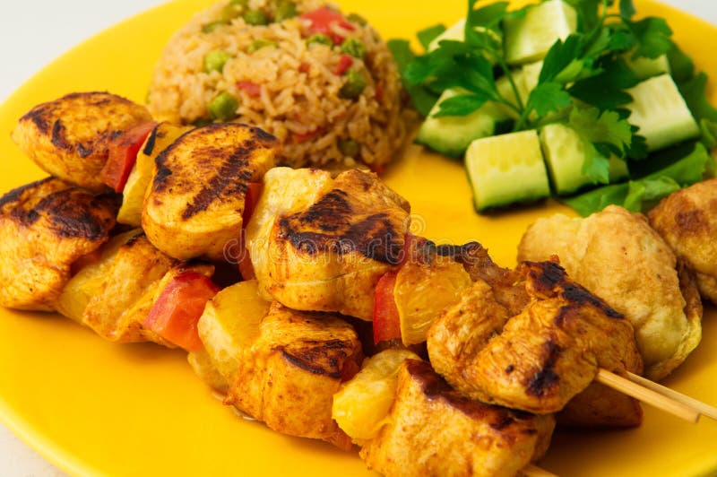 The Chicken Kebab on Skewers with Vegetables Stock Image Image of