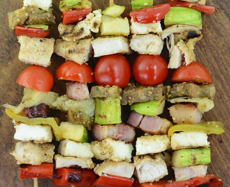 Chicken Kebab with Vegetable and Cheese Stock Image Image of roasted