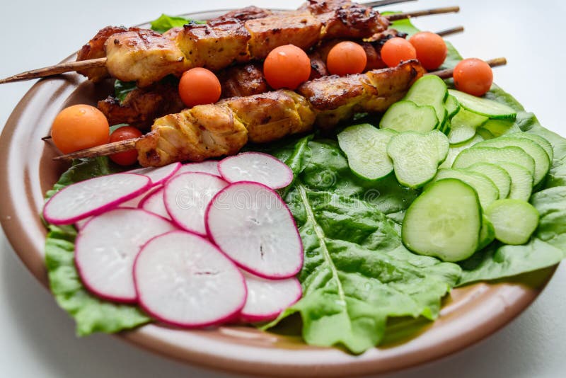 Chicken Kebabs with Vegetables Stock Photo Image of fresh, spinach 85092928
