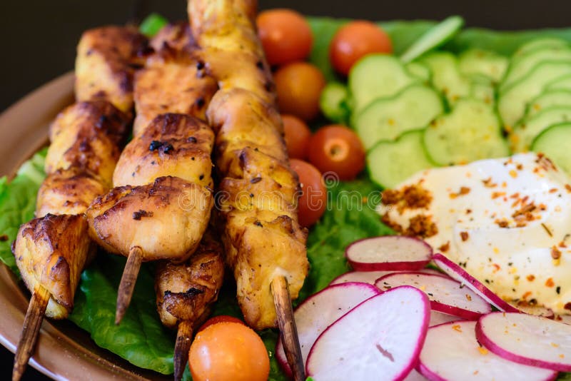 Chicken Kebabs with Vegetables Stock Photo Image of juicy, plate 85386260
