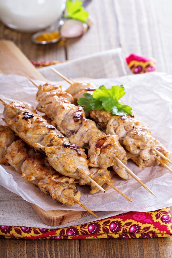 Chicken Kebabs with Yogurt Marinade Stock Photo Image of closeup