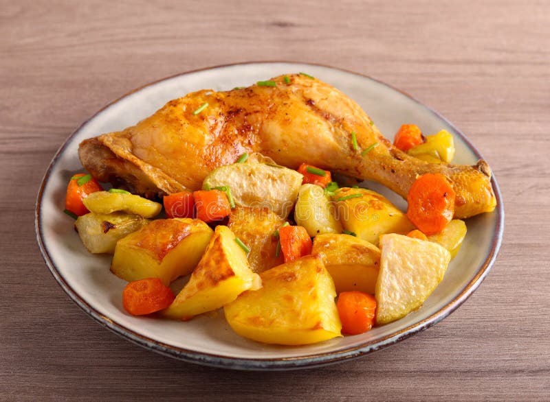 Chicken Leg with Roast Vegetables Stock Image Image of spicy, thigh