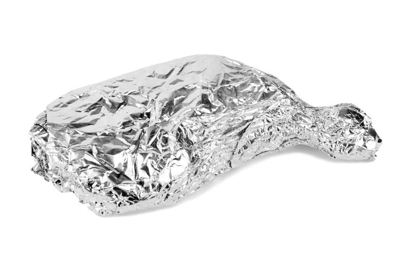 Chicken leg wrapped in aluminum foil