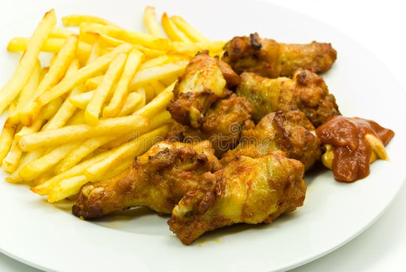 Chicken legs with french deep fried -potato and