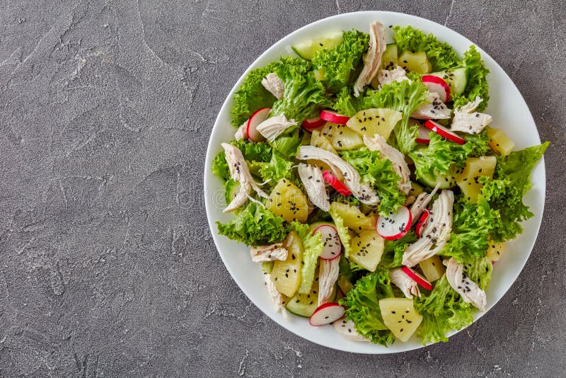 Chicken Lettuce Salad with Ananas and Veggies Stock Image - Image of ...