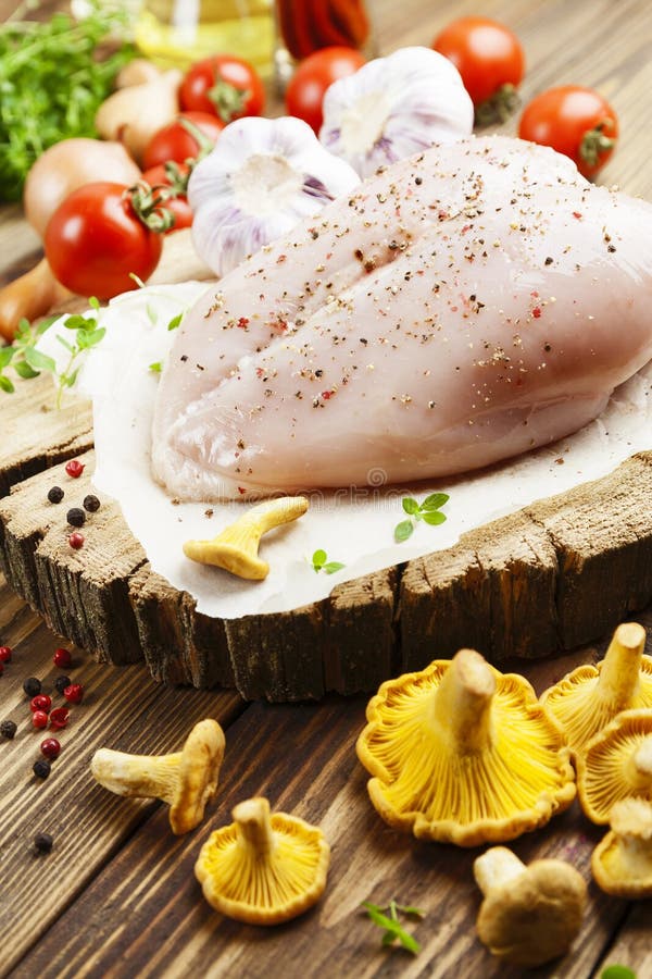 Chicken Meat with Vegetables and Chanterelles Stock Photo Image of