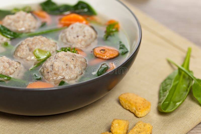 Chicken meatball soup stock image. Image of lunch, napkin 39706943
