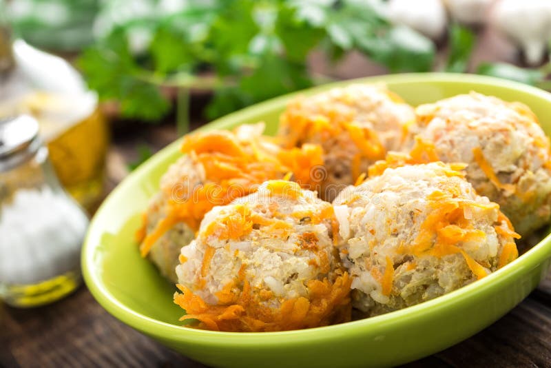 Chicken Meatballs with Rice Stock Photo Image of wooden, chicken