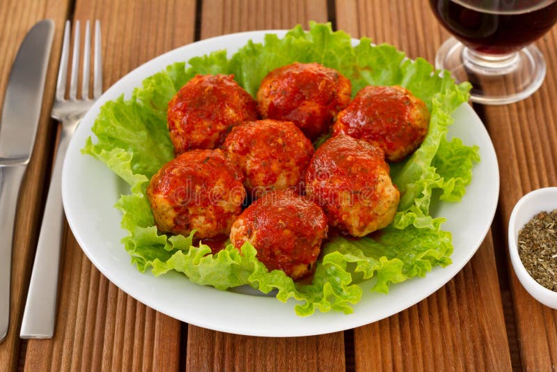 Chicken Meatballs with Tomato Sauce Stock Photo Image of meatball