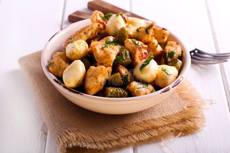 Chicken, Mozzarella and Cornichons Salad Stock Image Image of