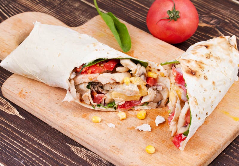 Chicken, Mushroom, Cheese and Spinach Burritos Stock Photo Image of