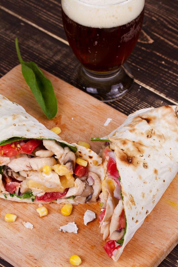 Chicken, Mushroom, Cheese and Spinach Burritos Stock Image Image of