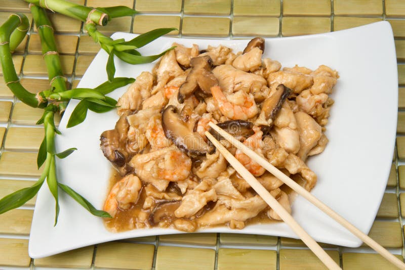 Chicken with mushroom and shrimp, chinese food