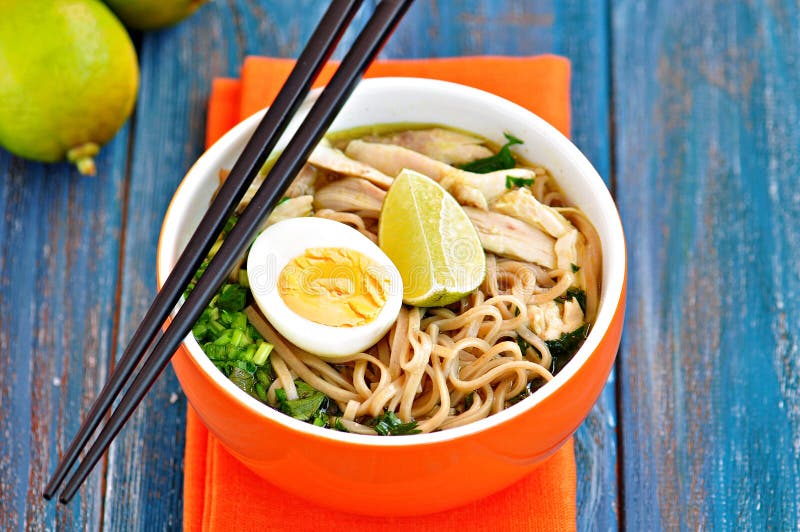Chicken Noodle Soup with Green Onion, Ginger, Coriander and Chili