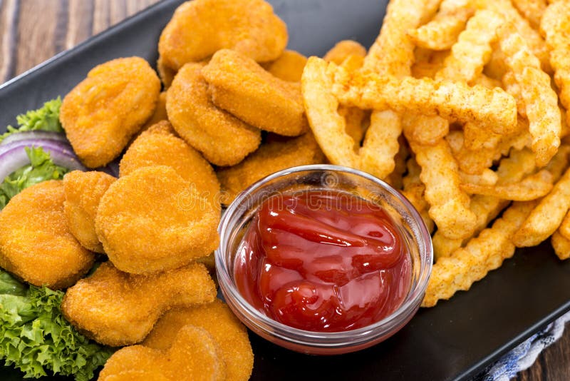 Chicken Nuggets (with Chips) Stock Photo Image of fingerfood, golden