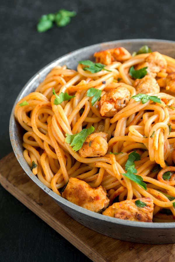 Chicken Pasta with Tomato Sauce Stock Photo - Image of parsley, italian ...