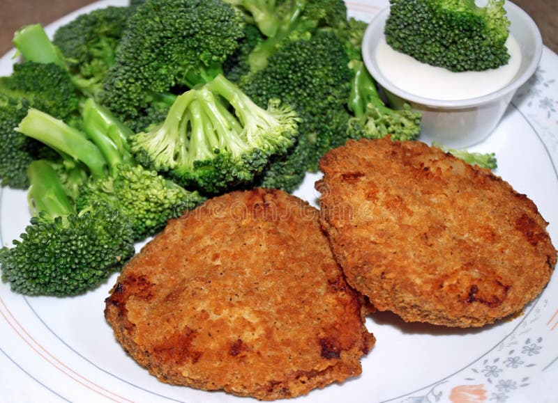 Chicken Patties and Broccoli Stock Image Image of dinner, dipping