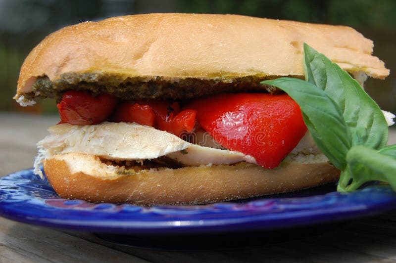 Chicken, Pesto, and Roasted Red Pepper Sandwich Stock Photo Image of