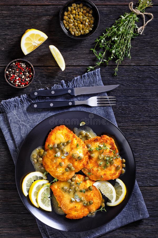 Chicken Piccata with Lemon Capers Butter Sauce Stock Photo - Image of