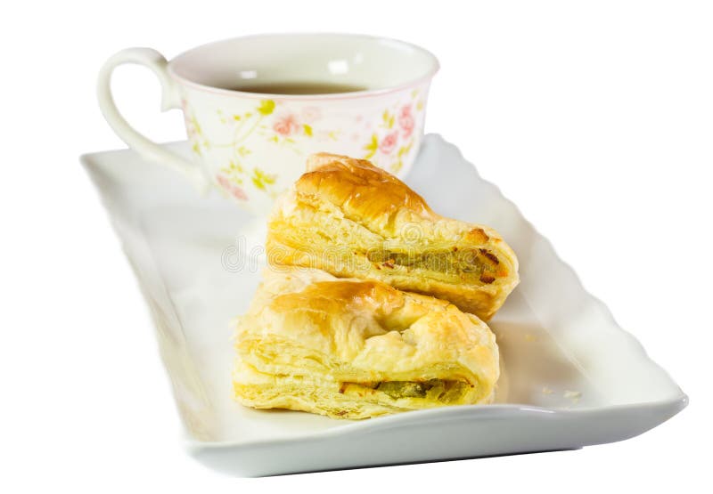 Chicken pie and tea, Isolated on white background royalty free stock images Chicken pie and tea, Isolated on white background royalty free stock images