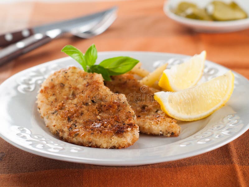 Chicken or pork schnitzel stock photo. Image of gourmet 45801492