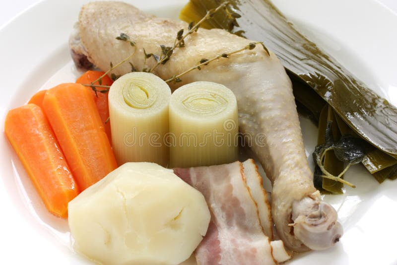 Chicken pot-au-feu , boiled chicken with vegetable stock photos Chicken pot-au-feu , boiled chicken with vegetable stock photos