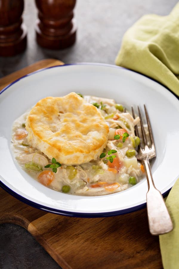 Chicken Pot Pie with a Biscuit on Top Stock Photo Image of chicken