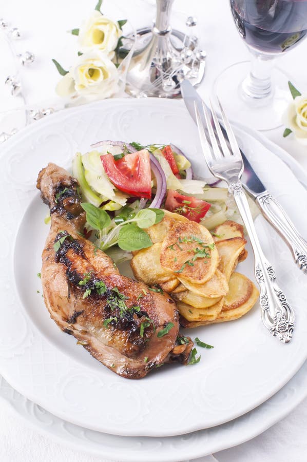 Chicken with potato stock image. Image of flatware, meat - 19895677