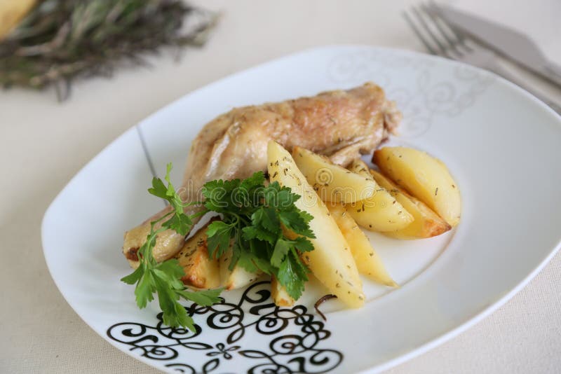 Chicken with Potatoes and Fresh Parsley Stock Photo Image of meat
