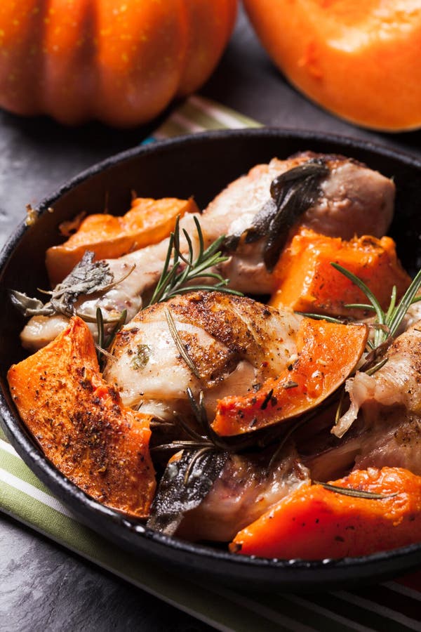 Chicken with pumpkin stock image