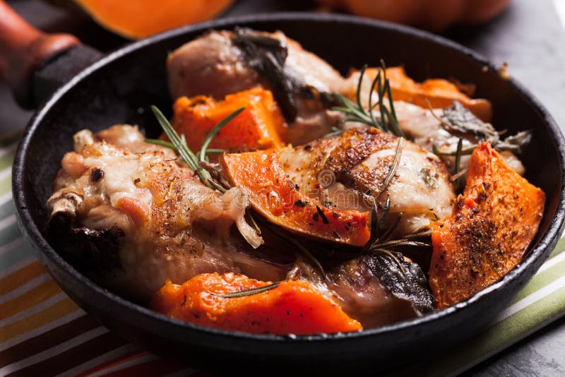 Chicken with pumpkin royalty free stock photography