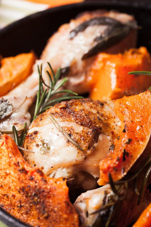 Chicken with pumpkin royalty free stock image