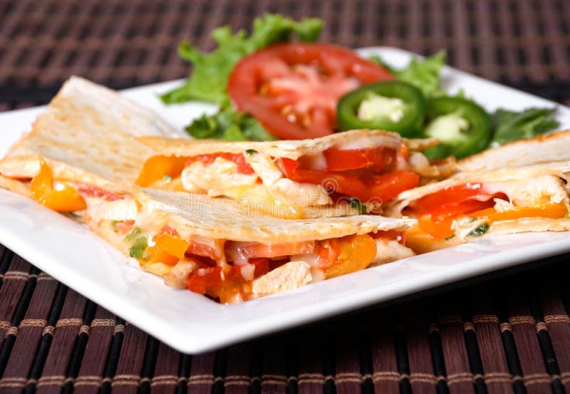 Chicken Quesadilla Plate Closeup Stock Photo Image of tomato, bell