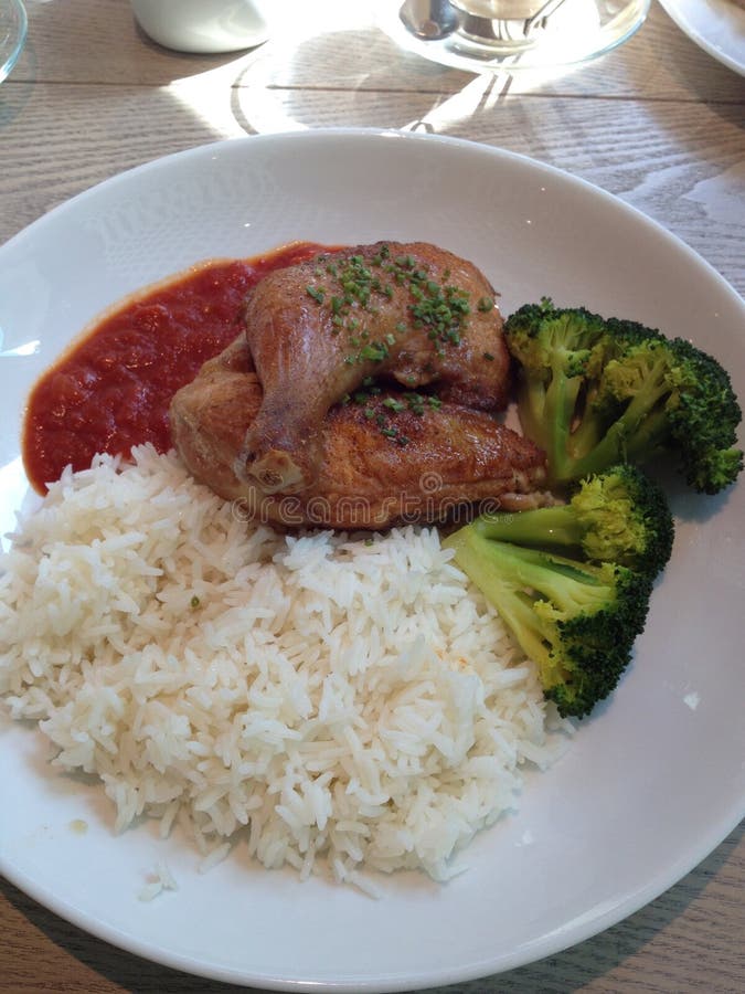 Chicken Rice with Tomato Sauce and Broccoli Stock Image Image of sauce, rice 96593571