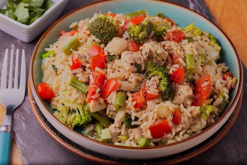 Chicken with Rice and Vegetables. Stock Photo - Image of nutrients