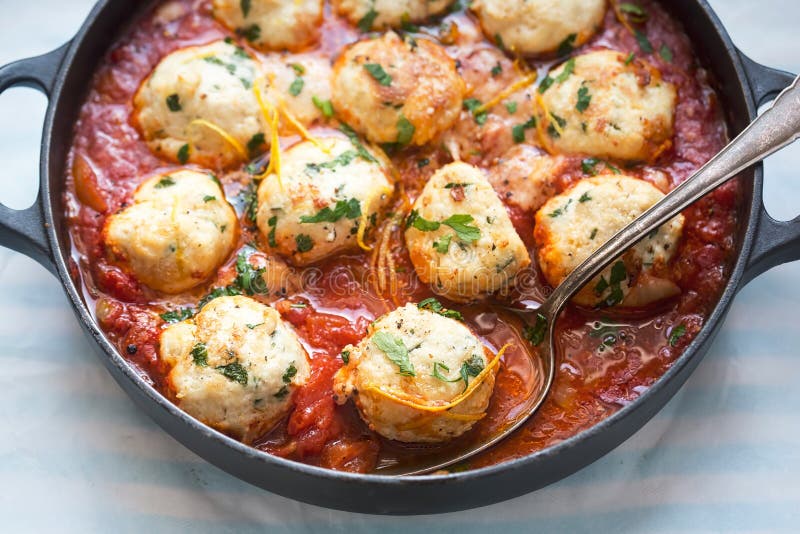 Chicken and Ricotta Meatballs in Tomato Sauce Stock Image Image of