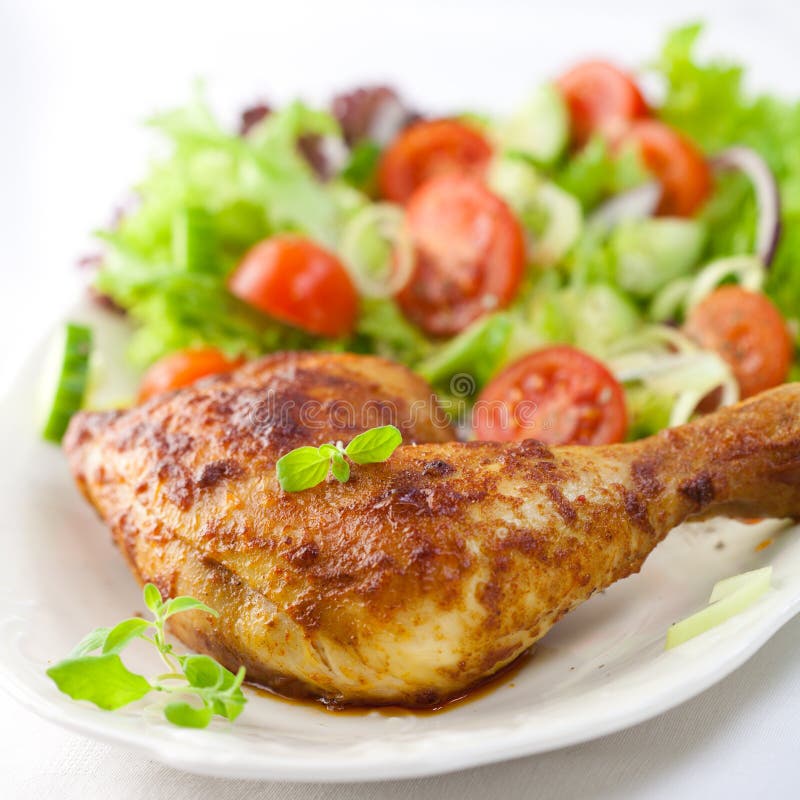 Chicken with salad and herbs