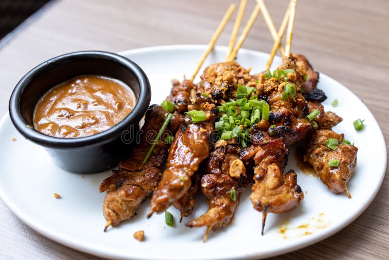 Chicken Satay with Peanut Sauce Stock Image Image of dinner