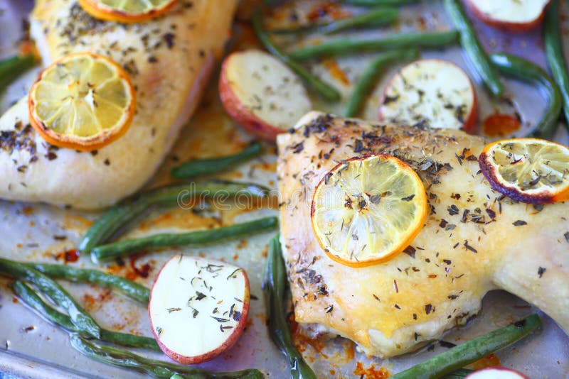 Chicken Sheet Pan Dinner with Vegetables Stock Image Image of oven