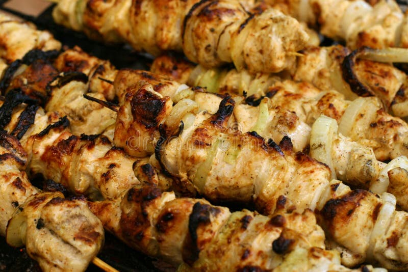 Fresh chicken shish kebab on grill. Roasted skewer grill stock images, royalty-free photos and pictures