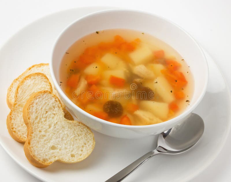 Chicken soup stock photo. Image of chicken, bread, soup 19131078