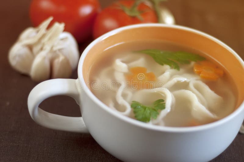 Chicken soup stock photo. Image of noodles, carrot, bowl 19632912