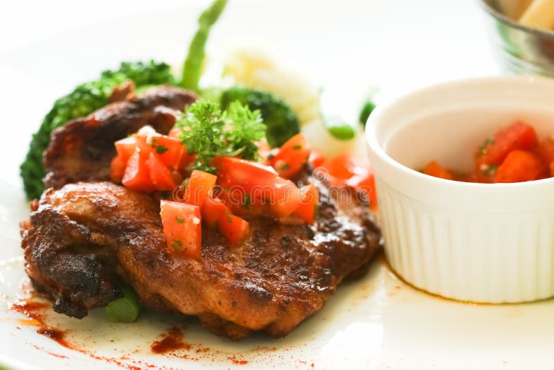Chicken Steak with Black Pepper Sauce. Stock Photo Image of